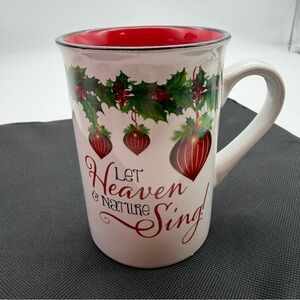 Divinity Christmas Coffee Mug "Let Heaven & Nature Sing" Ornaments & Holly 10oz